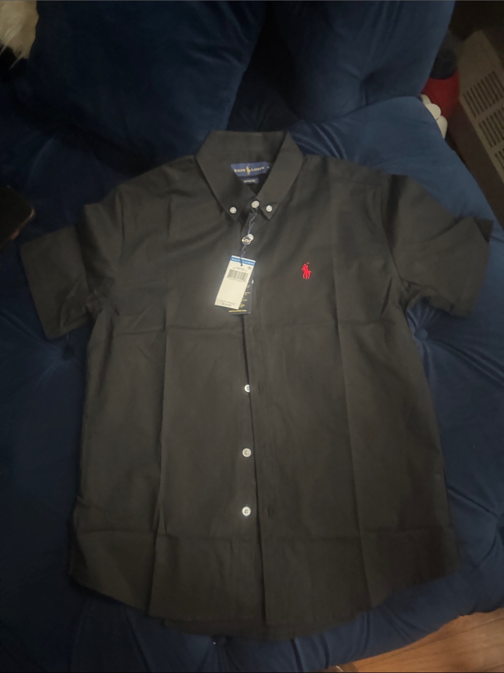 Ralph Lauren Black Short-Sleeve Button-Down Shirt with Red Pony